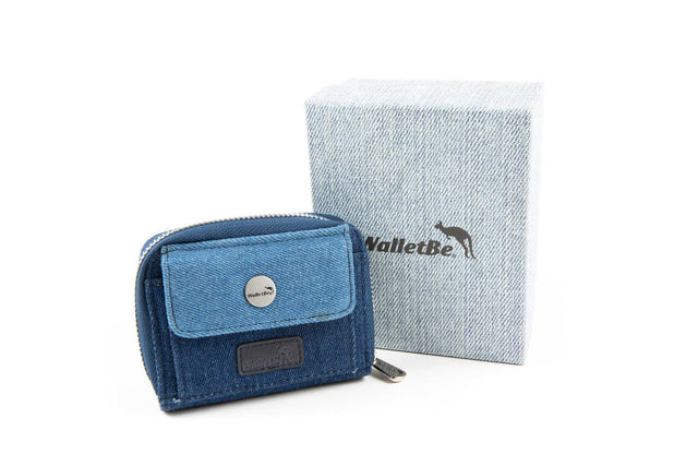 Cash Card Coin Accordion Denim RFID Clutch with Wristlet