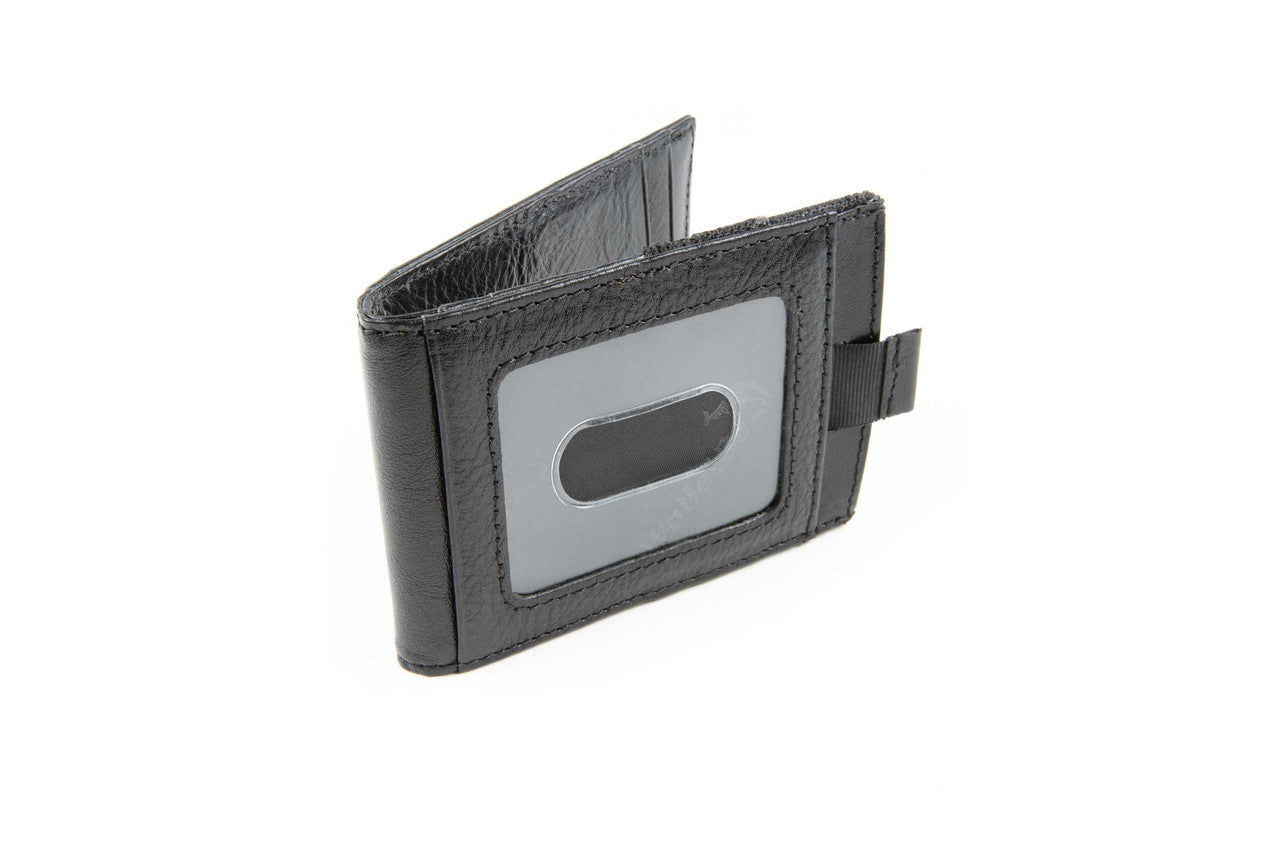 Pull Tab Front Pocket Leather RFID Wallet w/Outer ID Black
