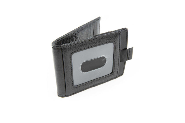 Pull Tab Front Pocket Leather RFID Wallet w/Outer ID Black