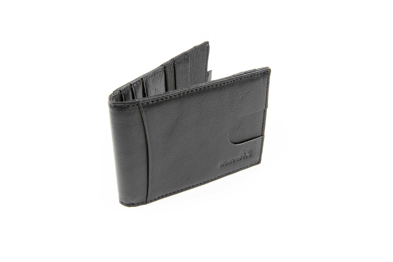 Pull Tab Front Pocket Leather RFID Wallet w/Outer ID Black