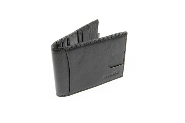 Pull Tab Front Pocket Leather RFID Wallet w/Outer ID Black
