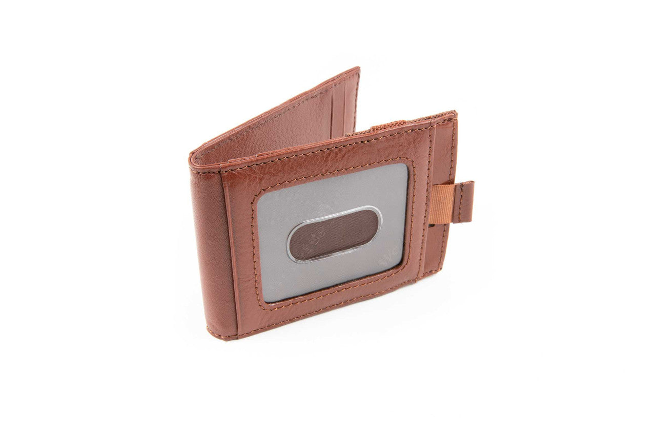 Pull Tab Front Pocket Leather RFID Wallet w/Outer ID Whiskey