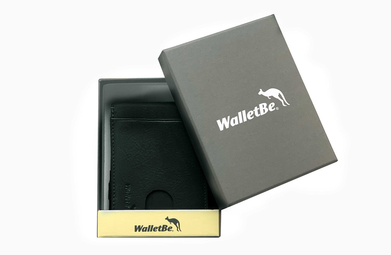 Pull Tab Front Pocket Leather RFID Wallet w/Outer ID Black