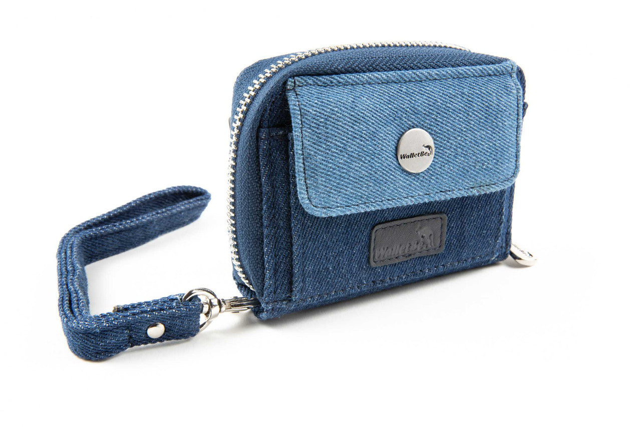 Cash Card Coin Accordion Denim RFID Clutch with Wristlet