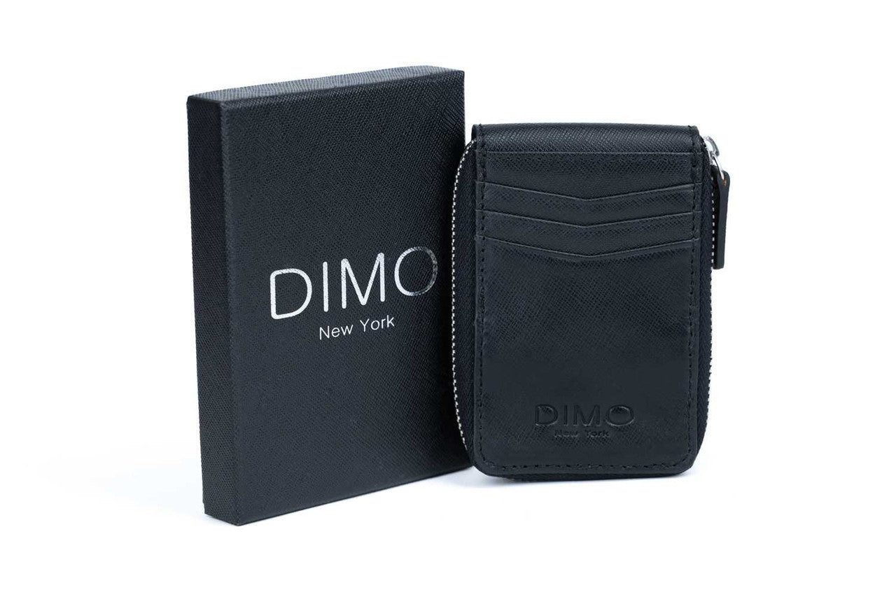 Dimo New York Outer ID RFID Premium Leather Zipper Wallet - Black