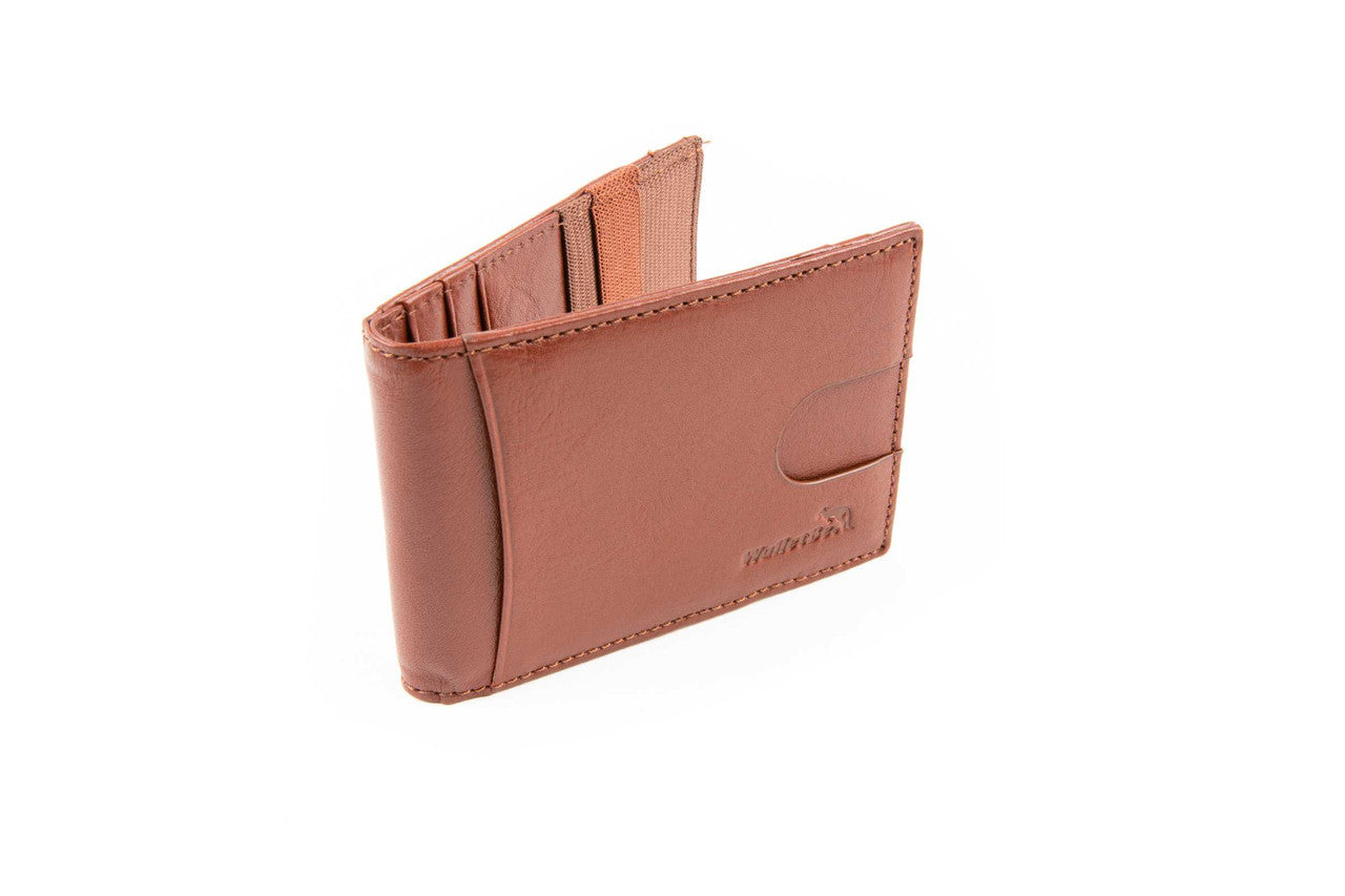 Pull Tab Front Pocket Leather RFID Wallet w/Outer ID Whiskey