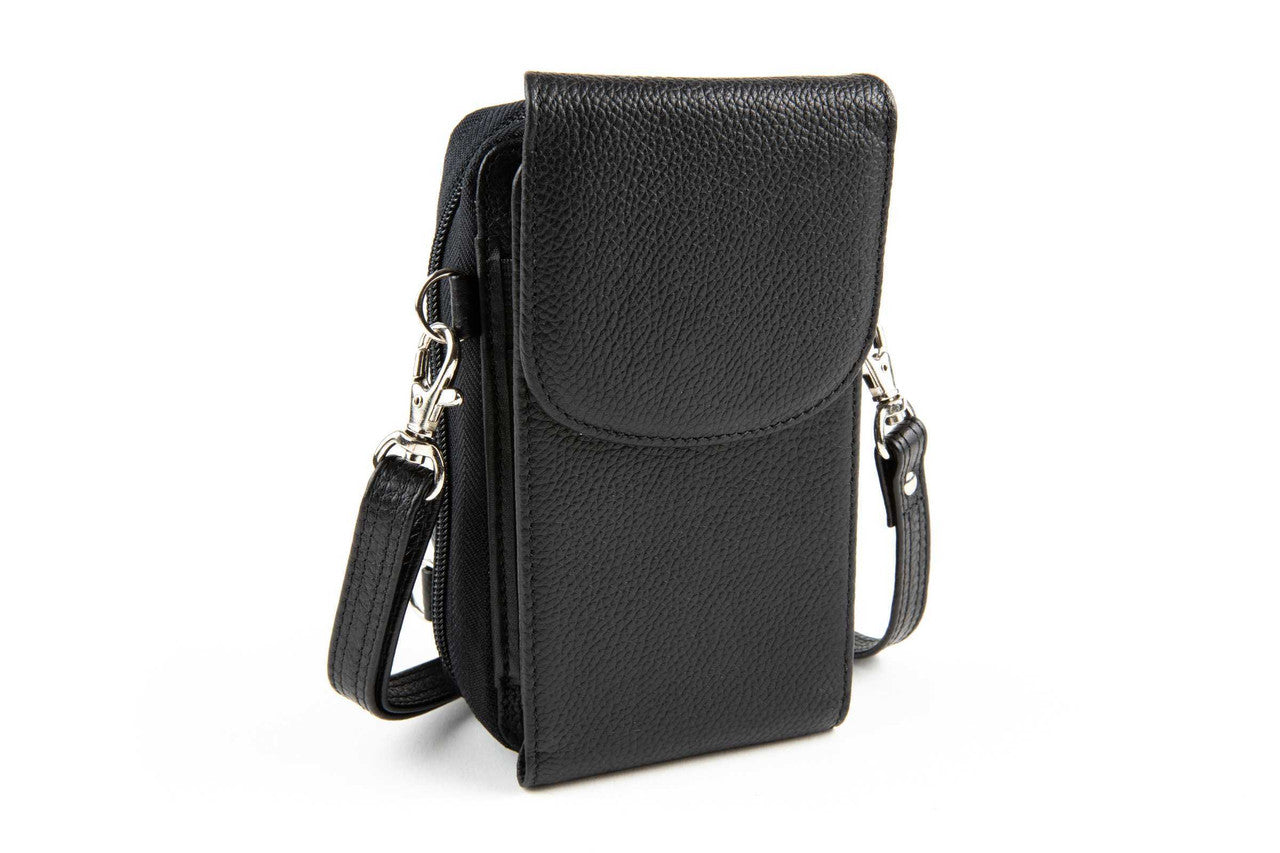Leather Crossbody RFID Smart Phone Accordion Wallet Purse - Black Leather Crossbody RFID Smart Phone Accordion Wallet Purse - Black