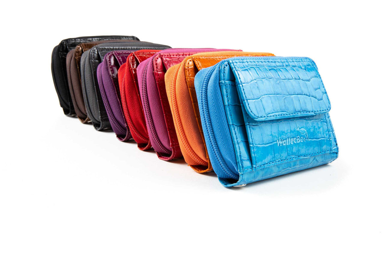 Leather RFID Cash Card Coin Accordion Clutch Wallet (Croco)